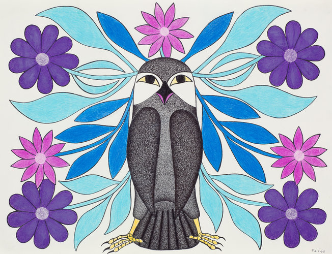 Blue Flower Plumed Owl 2008 20 x 26